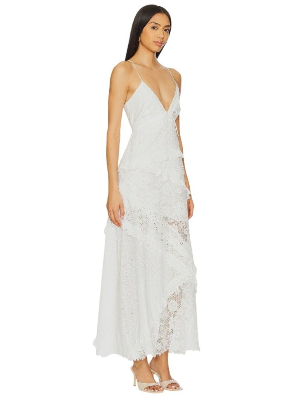 For Love & Lemons Rosalyn Maxi Dress in White Small New Womens Lace Gown - Picture 3 of 16